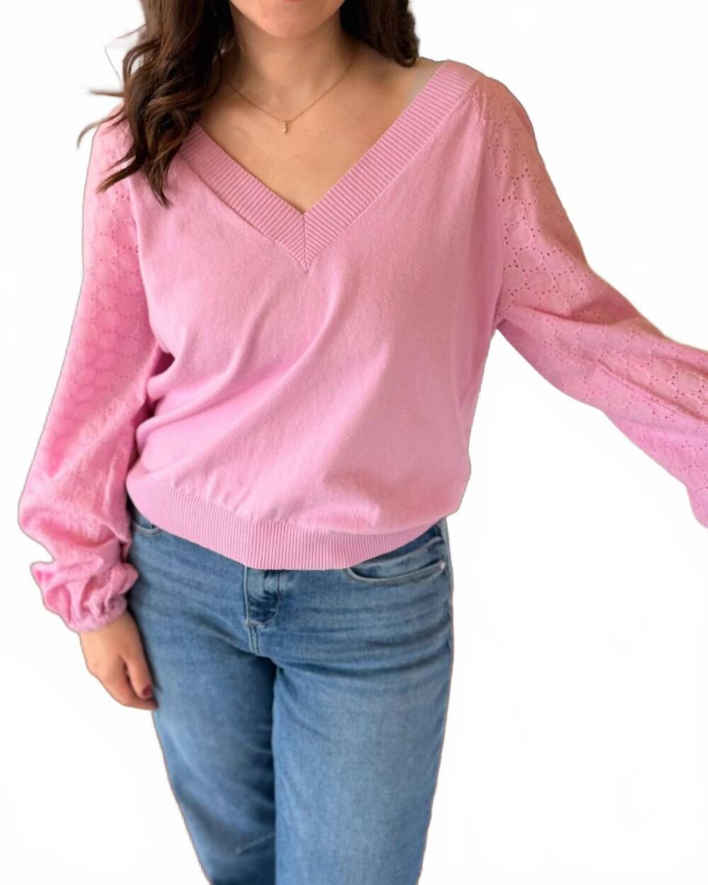 NEW CENTRAL PARK WEST elowen pointelle sleeve sweater in pink